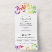 Rainbow-kleuren scrolleaf gay, lesbische bruiloft all in one uitnodiging (Binnen)