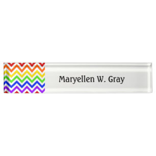 Rainbow-kleuren, White Large Chevron ZigZag Patter Naambordje