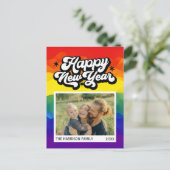 Rainbow Kleurrijke Gelukkig Nieuwjaar Script Foto Briefkaart (Staand voorkant)