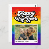 Rainbow Kleurrijke Gelukkig Nieuwjaar Script Foto Briefkaart (Voorkant / Achterkant)