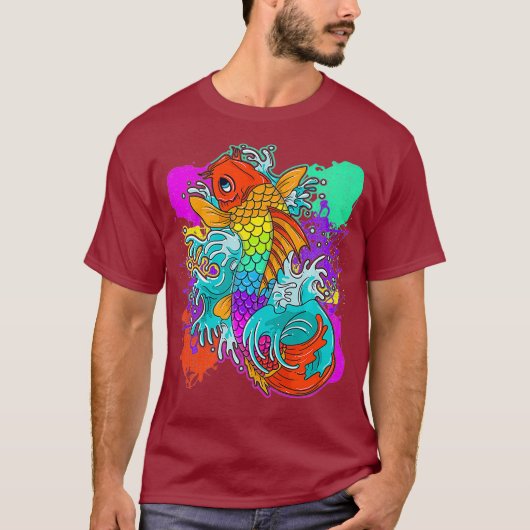 Rainbow Koi Fish Painful Japans T-shirt (Voorkant)