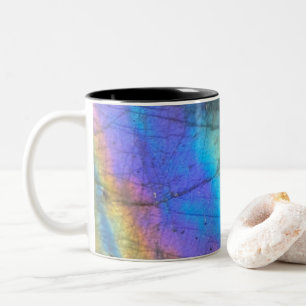 Rainbow Labradorite Crystal Print Tweekleurige Koffiemok