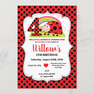 Rainbow Ladybug 4e anniversaire Invitations fille