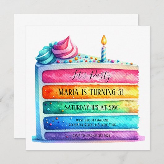 Rainbow Layer Cake Anniversaire Fête Invitation (Devant / Derrière)