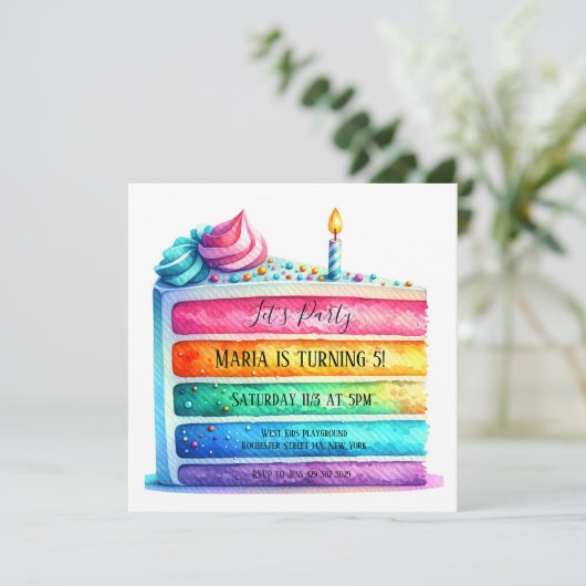 Rainbow Layer Cake Anniversaire Fête Invitation (Debout devant)