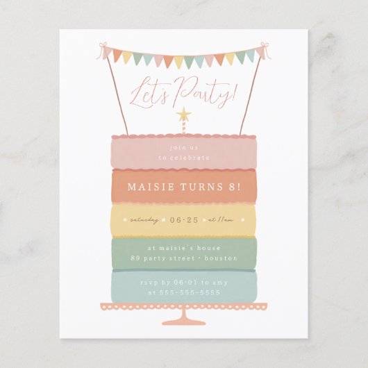 Rainbow Layer Cake Budget Verjaardagsfeest (Voorkant)