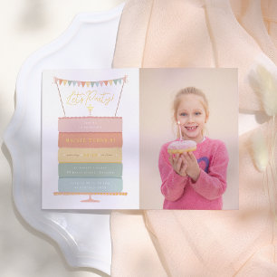 Rainbow Layer Cake Girl Foto Verjaardagsfeest Folie Uitnodiging