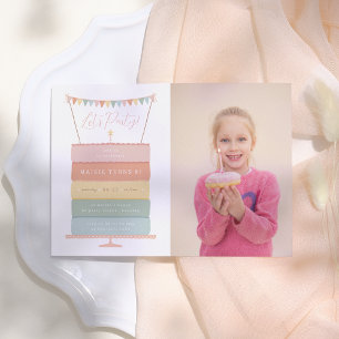 Rainbow Layer Cake Girl Foto Verjaardagsfeest Kaart
