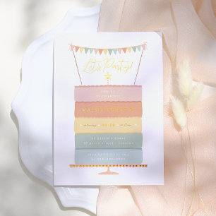 Rainbow Layer Cake Girl Verjaardagsfeestje Folie Uitnodiging