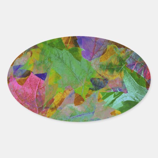 Rainbow Leaves Achtergrond Ovale Sticker (Voorkant)
