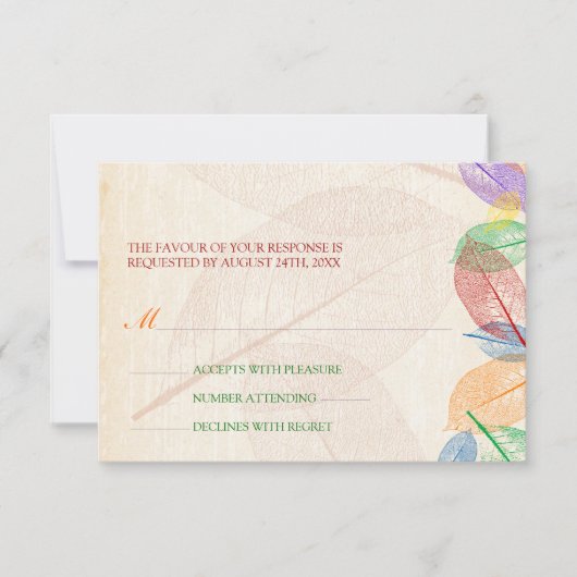 Rainbow Leaves Wedding Response RSVP Kaartje (Voorkant)