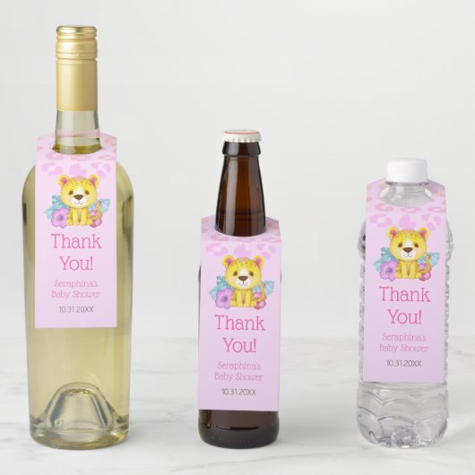 Rainbow Leopard Baby shower Dank u wel Flessenhanger (In situ)