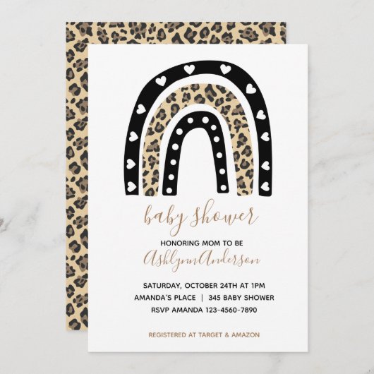 Rainbow Leopard Baby shower Invitation Kaart (Voorkant / Achterkant)