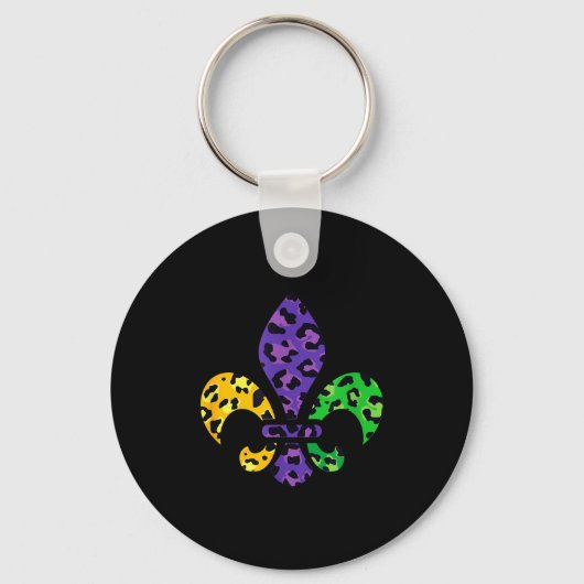 Rainbow Leopard Mardi Gras Fleur De Lis Us New Orl Sleutelhanger (Voorkant)