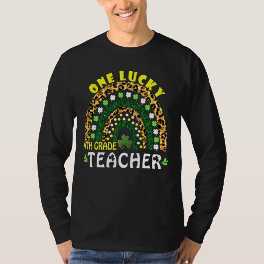 Rainbow Leopard One Lucky 4th grade Teacher St Pat T-shirt (Voorkant)