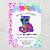 Rainbow Leopard Party Animals Birthday Invitation (Devant / Derrière)