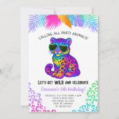 Rainbow Leopard Party Animals Birthday Invitation Kaart (Voorkant)