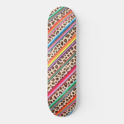 Rainbow Leopard Print Modern Girly Animal Pattern Skateboard (Voorkant)