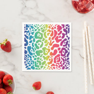 Rainbow Leopard White Background Napkins Servet