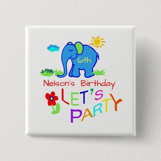 Rainbow Let's Party Elephant Name & Age Birthday Vierkante Button 5,1 Cm (Voorkant)