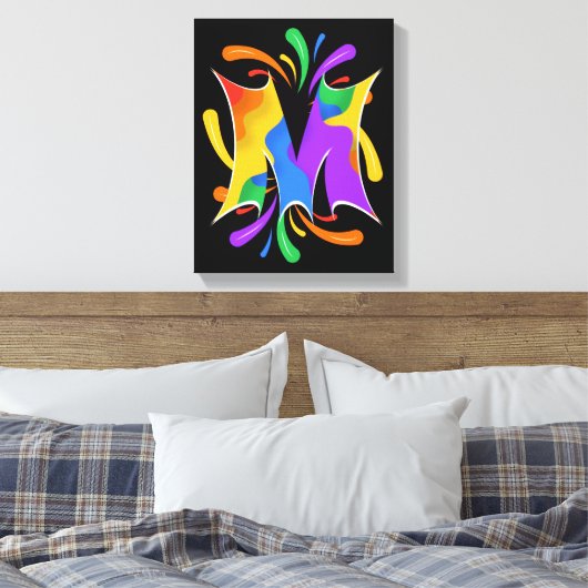 Rainbow Letter M Monogram Abstract Canvas Afdruk (Insitu (Slaapkamer))