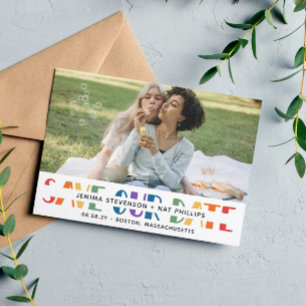 Rainbow Letters White LGBTQ+ Typografie foto Save The Date