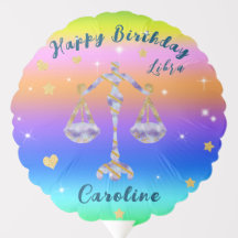 Rainbow Libra Gold Stars & Hearts Birthday