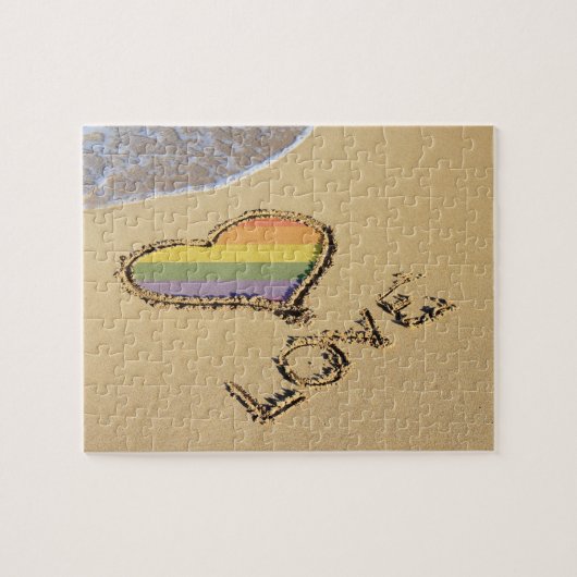Rainbow-liefdeshart van de homo's in het zand legpuzzel (Horizontaal)
