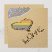 Rainbow-liefdeshart van de homo's in het zand save the date (Voorkant / Achterkant)