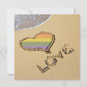 Rainbow-liefdeshart van de homo's in het zand save the date