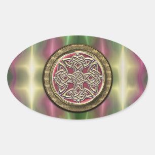 Rainbow Lights Gouden Steen Keltische Shield Knot Ovale Sticker
