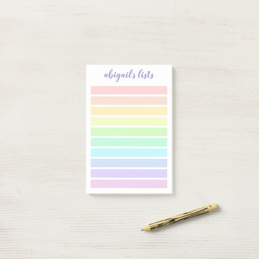 Rainbow-lijst voor pasta's - Aangepaste naam Post-it® Notes (Op bureau)