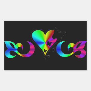 Rainbow Lily Heart en Butterfly Rechthoekige Sticker