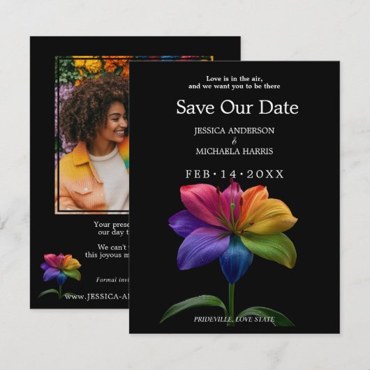 🌈 Rainbow Lily Save the Date — Photo Back (Voorkant / Achterkant)