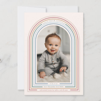Rainbow Line Arch Birth Announcement Kaart