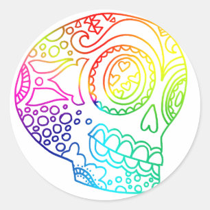 Rainbow Lines Sugar Skull in Love Ronde Sticker