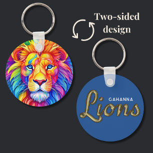Rainbow Lion Head tweezijdig aangepaste naam Sleutelhanger