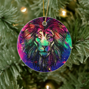 Rainbow Lion Hipster Galaxy Keramisch Ornament