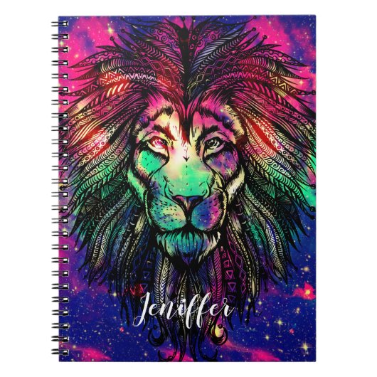 Rainbow Lion Hipster Galaxy Notitieboek (Voorkant)