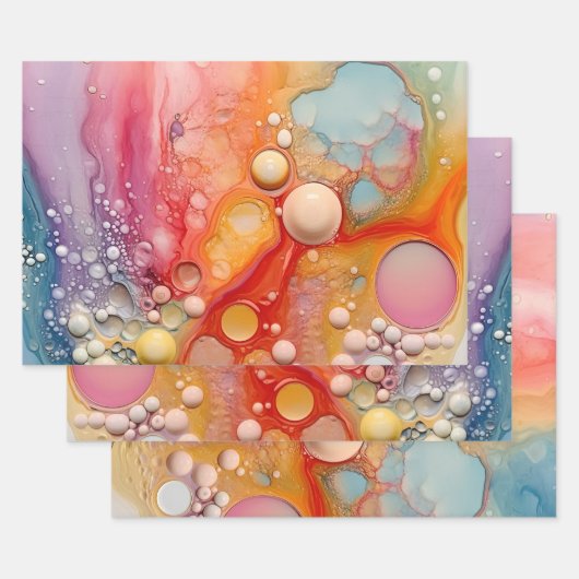 Rainbow Liquid Giet Cells Art Abstract Design Inpakpapier Vel (Set)