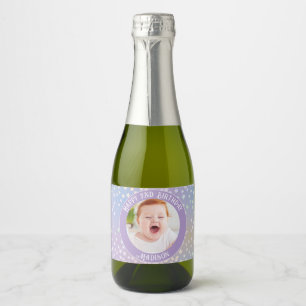 Rainbow Little Stars Kinder foto Verjaardagsfeest Sparkling Wijnetiket