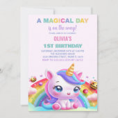 Rainbow Little Unicorn Invitations d'anniversaire (Devant)