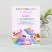 Rainbow Little Unicorn Invitations d'anniversaire (Debout devant)