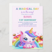 Rainbow Little Unicorn Invitations d'anniversaire (Devant / Derrière)