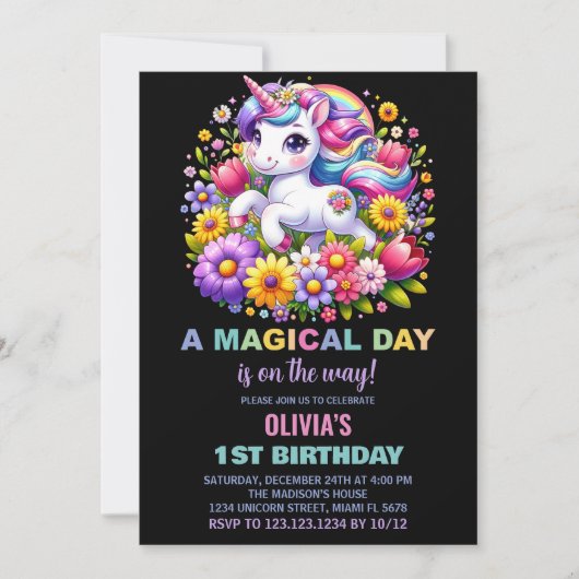 Rainbow Little Unicorn Invitations d'anniversaire (Devant)