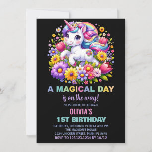 Rainbow Little Unicorn Invitations d'anniversaire