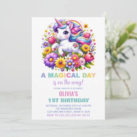 Rainbow Little Unicorn Invitations d'anniversaire (Debout devant)