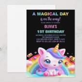 Rainbow Little Unicorn Invitations d'anniversaire (Devant / Derrière)
