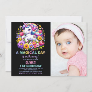 Rainbow Little Unicorn Verjaardag Uitnodigingen fo