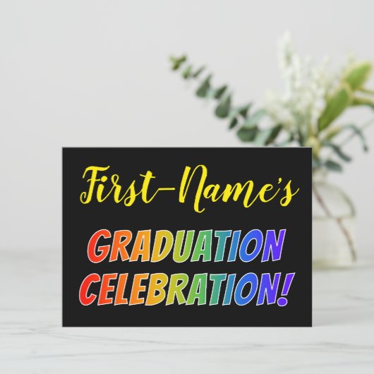 Rainbow Look "AFSTUDEREN VIERING!" Uitnodiging (Staand voorkant)